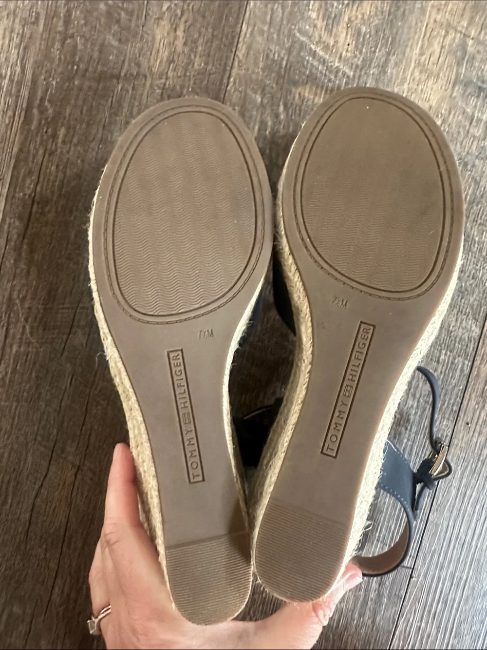 Tommy Hilfiger Navy Espadrille Wedge Sandals with Gold Logo